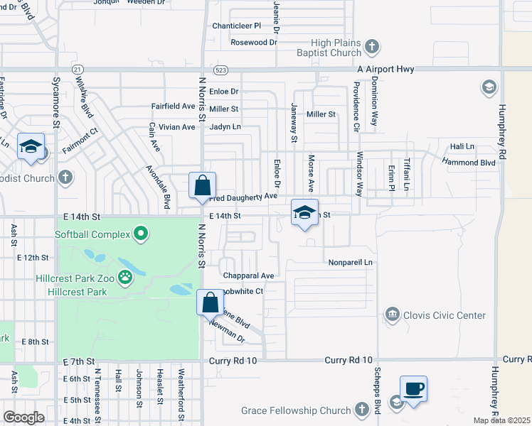 map of restaurants, bars, coffee shops, grocery stores, and more near 77 Chapparal Avenue in Clovis