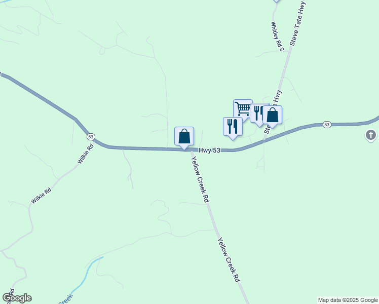 map of restaurants, bars, coffee shops, grocery stores, and more near 6540 Yellow Creek Road in Ball Ground