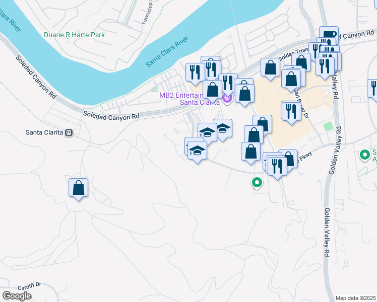 map of restaurants, bars, coffee shops, grocery stores, and more near 21711 Doss Place in Santa Clarita