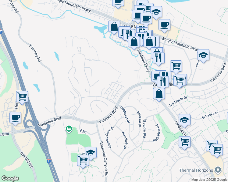 map of restaurants, bars, coffee shops, grocery stores, and more near 27000 Carmelita Drive in Santa Clarita