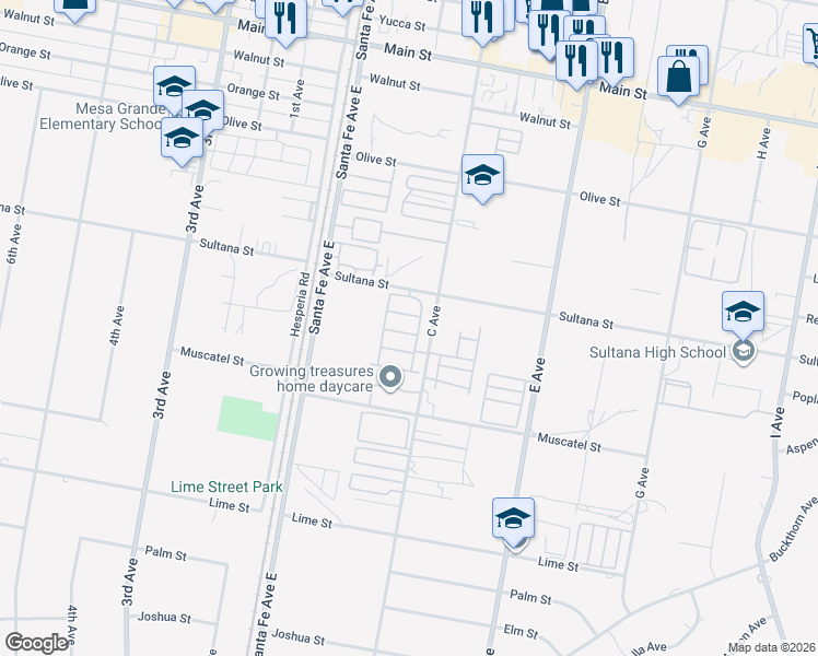 map of restaurants, bars, coffee shops, grocery stores, and more near 8810 C Avenue in Hesperia