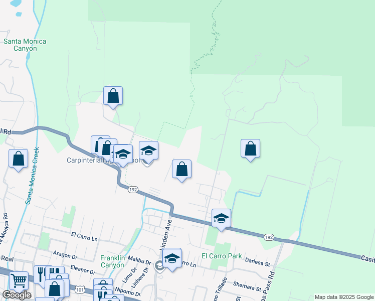 map of restaurants, bars, coffee shops, grocery stores, and more near 4520 Foothill Road in Carpinteria