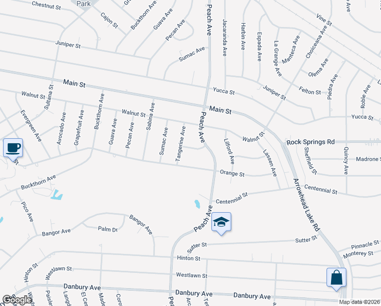 map of restaurants, bars, coffee shops, grocery stores, and more near 18347 Madrone Street in Hesperia