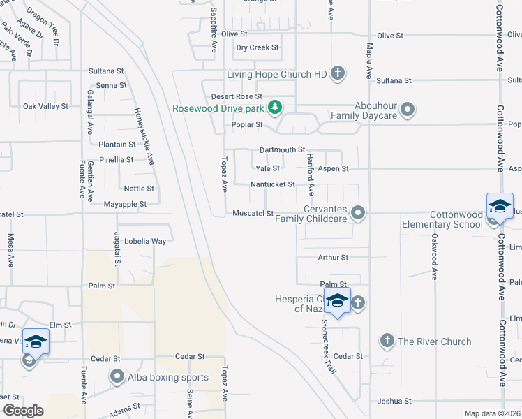 map of restaurants, bars, coffee shops, grocery stores, and more near 8937 Newcastle Avenue in Hesperia