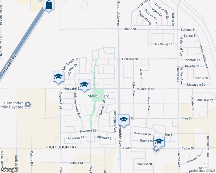 map of restaurants, bars, coffee shops, grocery stores, and more near 13227 Lone Pine Court in Hesperia