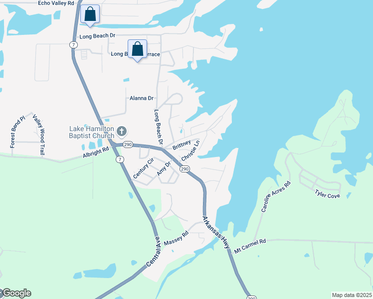 map of restaurants, bars, coffee shops, grocery stores, and more near 13A Brittney in Lake Hamilton
