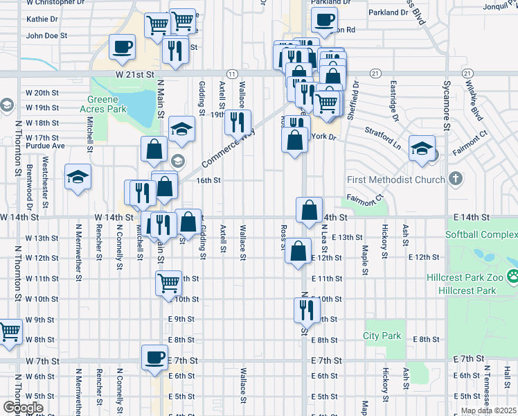 map of restaurants, bars, coffee shops, grocery stores, and more near 1408 Sheldon Street in Clovis