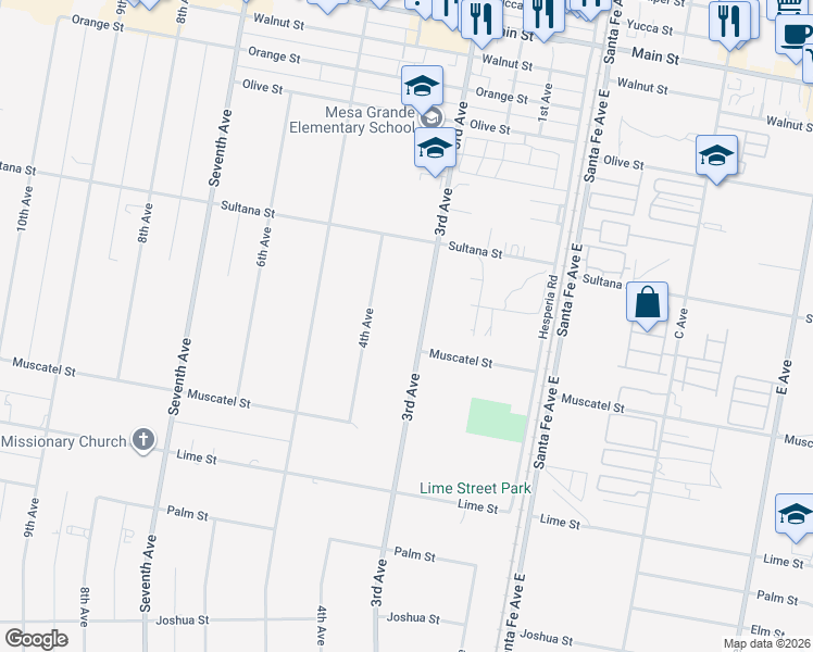 map of restaurants, bars, coffee shops, grocery stores, and more near 8922 3rd Avenue in Hesperia