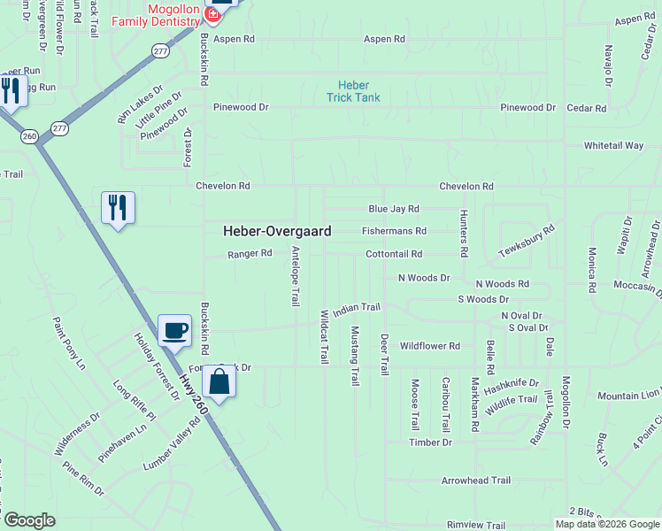 map of restaurants, bars, coffee shops, grocery stores, and more near 2108 Cottontail Road in Heber-Overgaard
