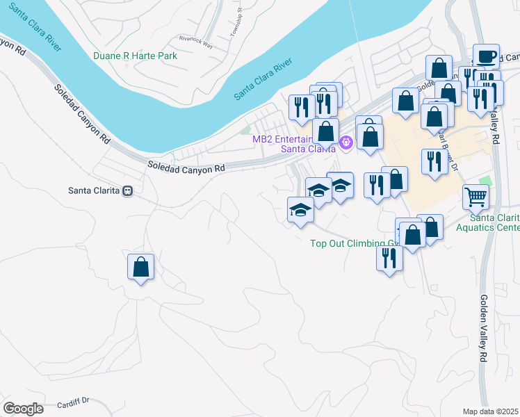 map of restaurants, bars, coffee shops, grocery stores, and more near 21753 Sempra Place in Santa Clarita