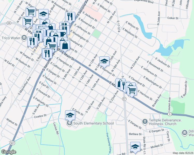 map of restaurants, bars, coffee shops, grocery stores, and more near 800 East Main Street in Dillon