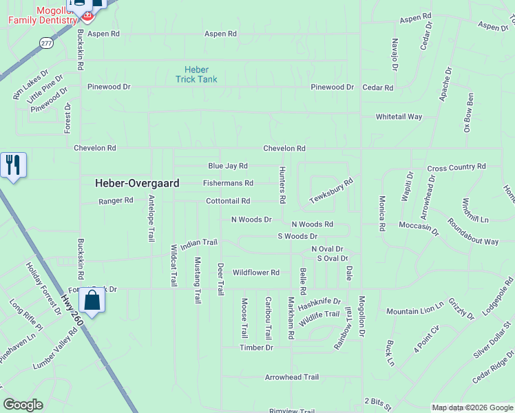 map of restaurants, bars, coffee shops, grocery stores, and more near 2142 Cottontail Road in Heber-Overgaard