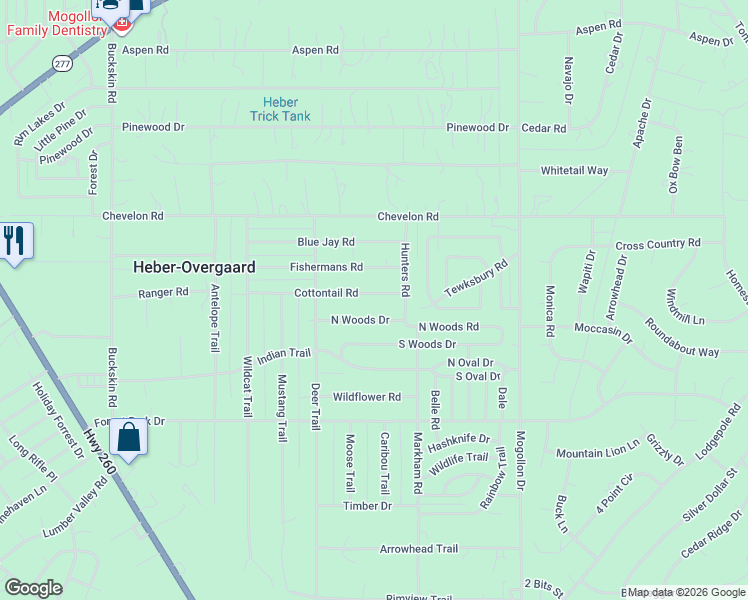 map of restaurants, bars, coffee shops, grocery stores, and more near 2142 Cottontail Road in Heber-Overgaard