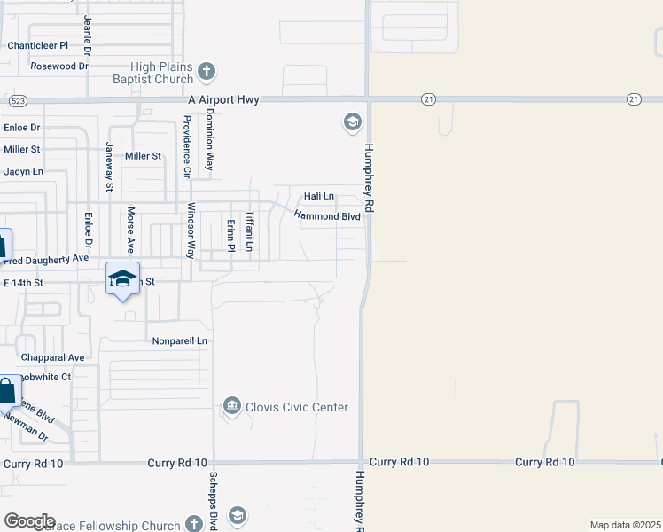 map of restaurants, bars, coffee shops, grocery stores, and more near 2933 Fred Daugherty Drive in Clovis