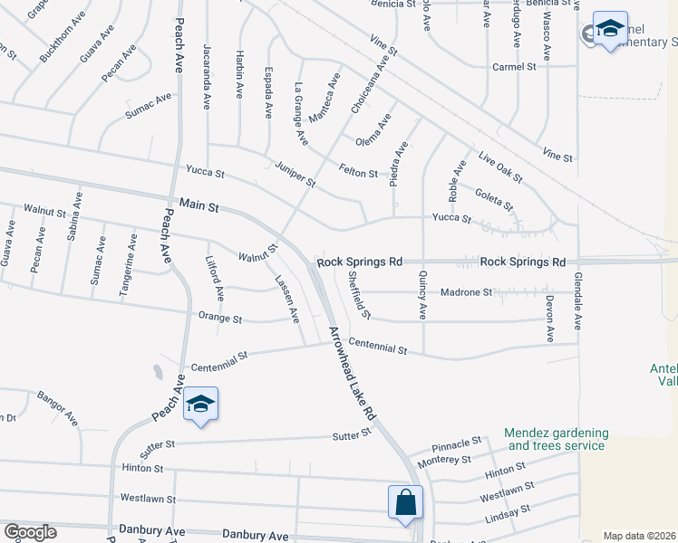map of restaurants, bars, coffee shops, grocery stores, and more near 18759 Rocksprings Road in Hesperia