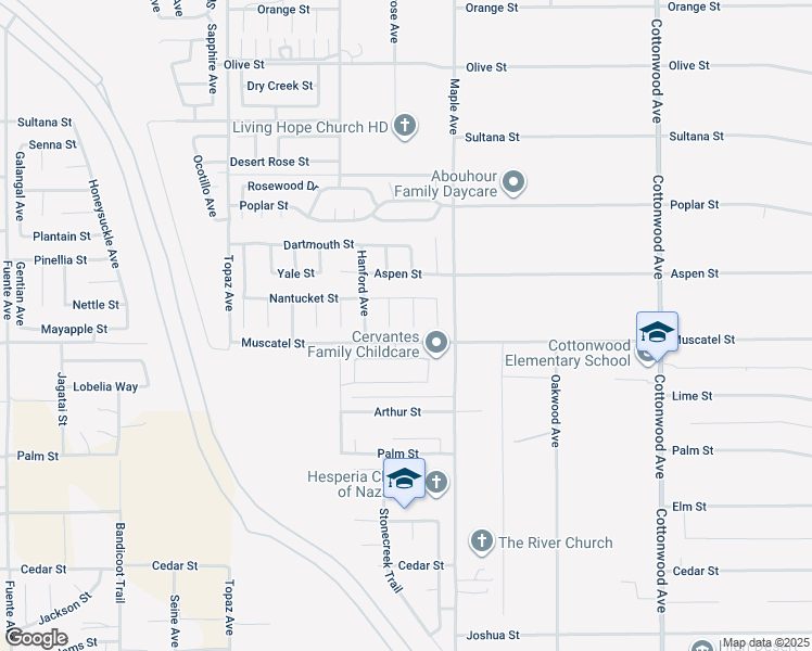 map of restaurants, bars, coffee shops, grocery stores, and more near 8932 Glenwood Avenue in Hesperia