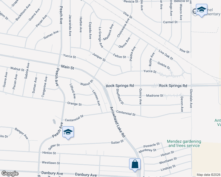 map of restaurants, bars, coffee shops, grocery stores, and more near 18759 Rocksprings Road in Hesperia