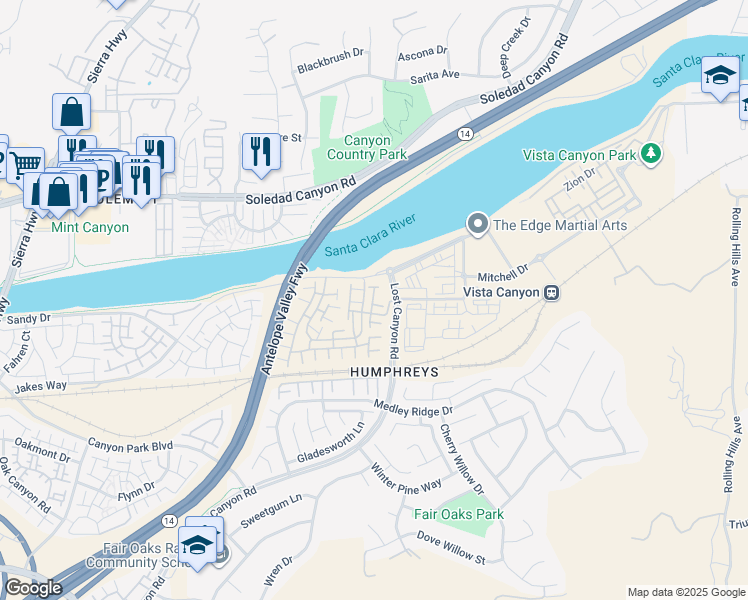 map of restaurants, bars, coffee shops, grocery stores, and more near 27602 Rosa Lane in Los Angeles County