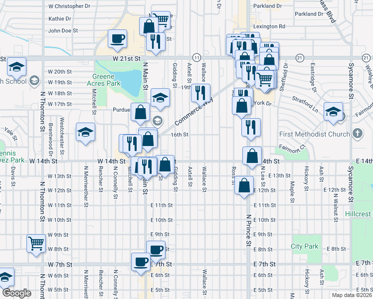 map of restaurants, bars, coffee shops, grocery stores, and more near 1416 Axtell Street in Clovis