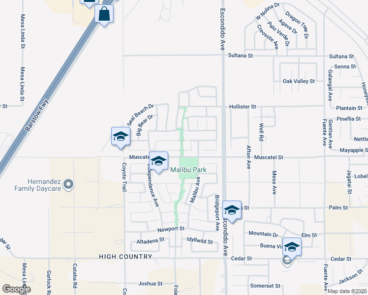 map of restaurants, bars, coffee shops, grocery stores, and more near 13128 La Jolla Street in Hesperia