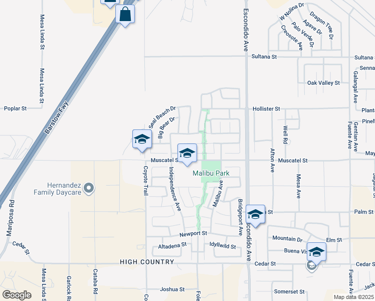 map of restaurants, bars, coffee shops, grocery stores, and more near 13058 Cerritos Court in Hesperia
