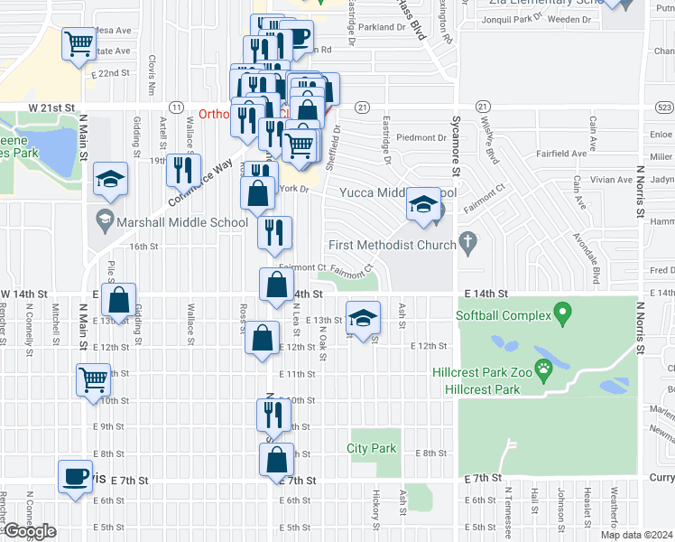 map of restaurants, bars, coffee shops, grocery stores, and more near 920 Fairmont Court in Clovis