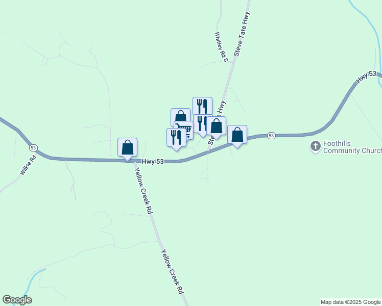 map of restaurants, bars, coffee shops, grocery stores, and more near 70 Foothills Parkway in Marble Hill