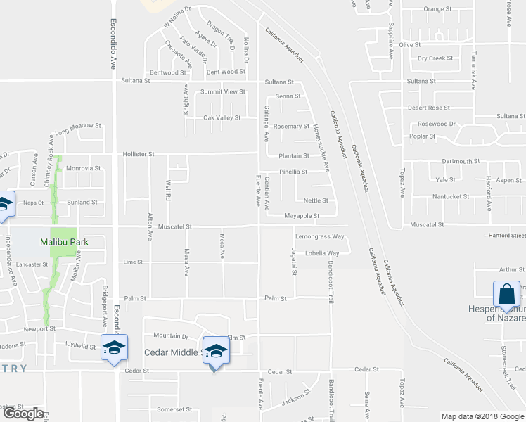 map of restaurants, bars, coffee shops, grocery stores, and more near 8906 Gentian Avenue in Hesperia