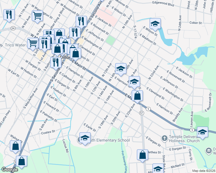 map of restaurants, bars, coffee shops, grocery stores, and more near 800 East Main Street in Dillon