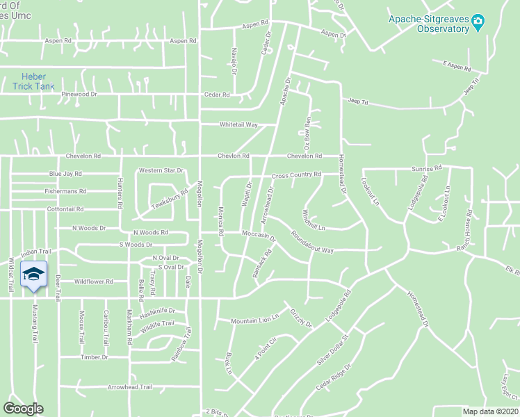 map of restaurants, bars, coffee shops, grocery stores, and more near 2968 Arrowhead Drive in Navajo County