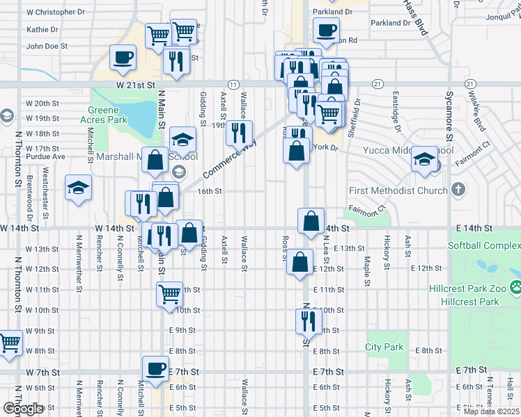 map of restaurants, bars, coffee shops, grocery stores, and more near 1424 Sheldon Street in Clovis