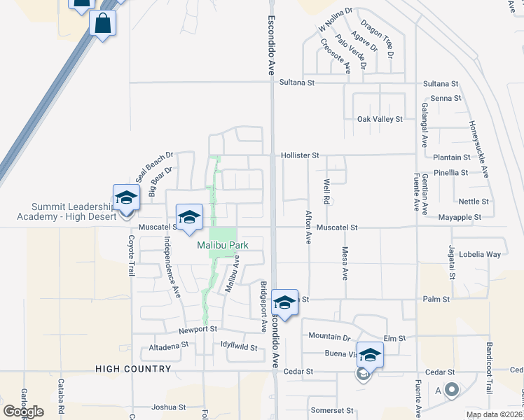 map of restaurants, bars, coffee shops, grocery stores, and more near 634 Guadalupe Avenue in Hesperia