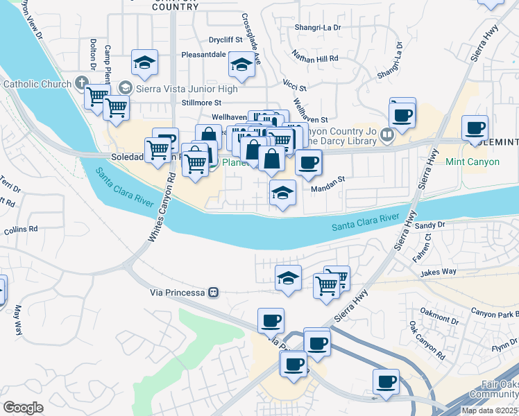 map of restaurants, bars, coffee shops, grocery stores, and more near 27063 Crossglade Avenue in Santa Clarita