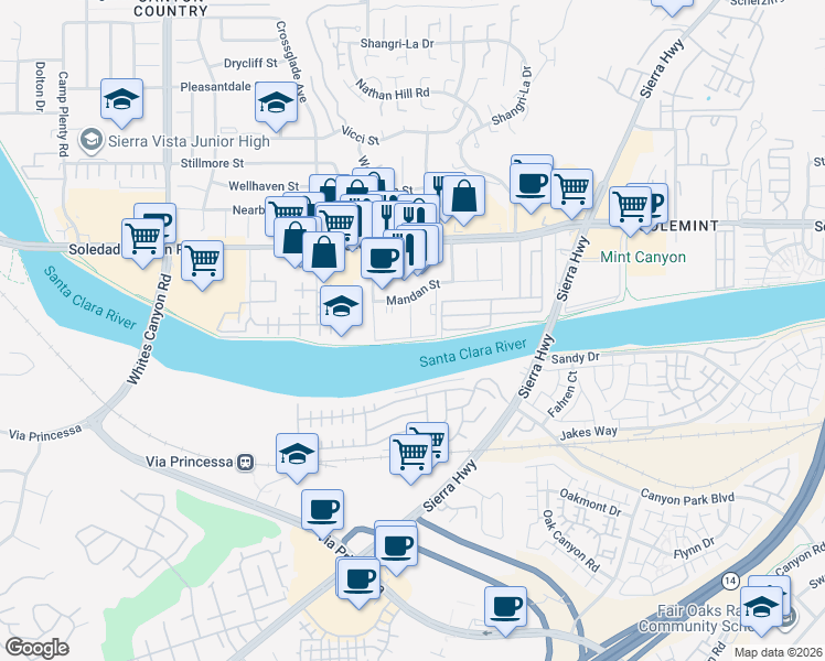map of restaurants, bars, coffee shops, grocery stores, and more near 27238 Luther Drive in Santa Clarita