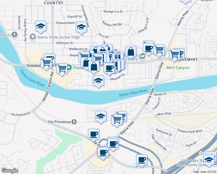 map of restaurants, bars, coffee shops, grocery stores, and more near 27240 Luther Drive in Santa Clarita