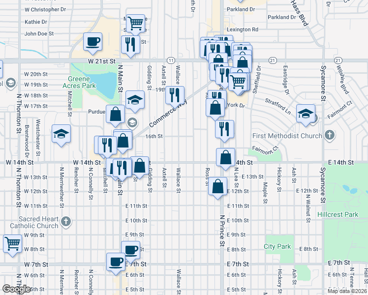 map of restaurants, bars, coffee shops, grocery stores, and more near 1425 Wallace Street in Clovis