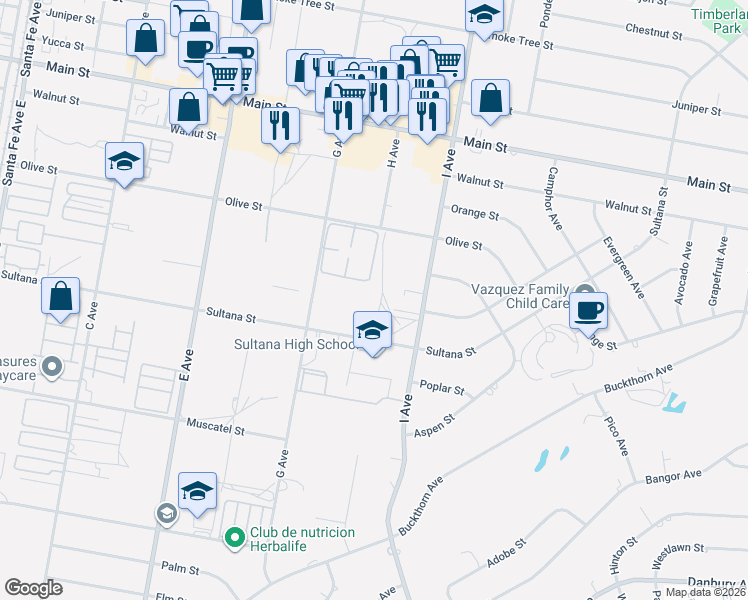 map of restaurants, bars, coffee shops, grocery stores, and more near 8891 H Avenue in Hesperia