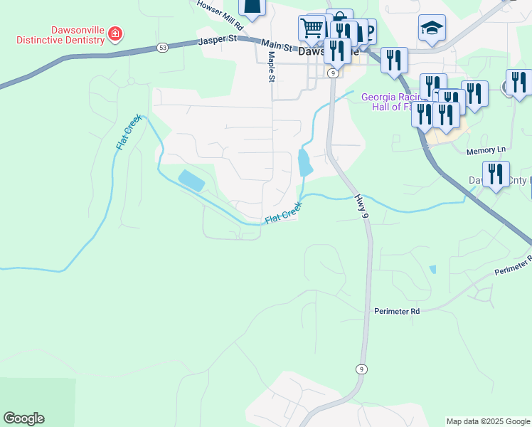 map of restaurants, bars, coffee shops, grocery stores, and more near 272 Pearl Chambers Drive in Dawsonville