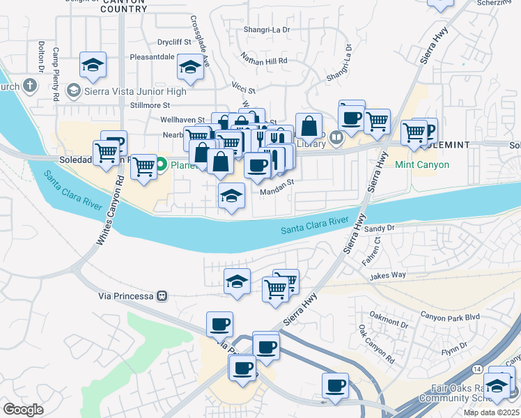 map of restaurants, bars, coffee shops, grocery stores, and more near in Santa Clarita