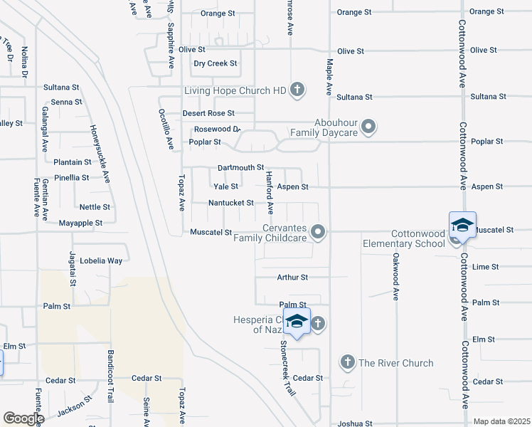map of restaurants, bars, coffee shops, grocery stores, and more near 8946 Hanford Avenue in Hesperia