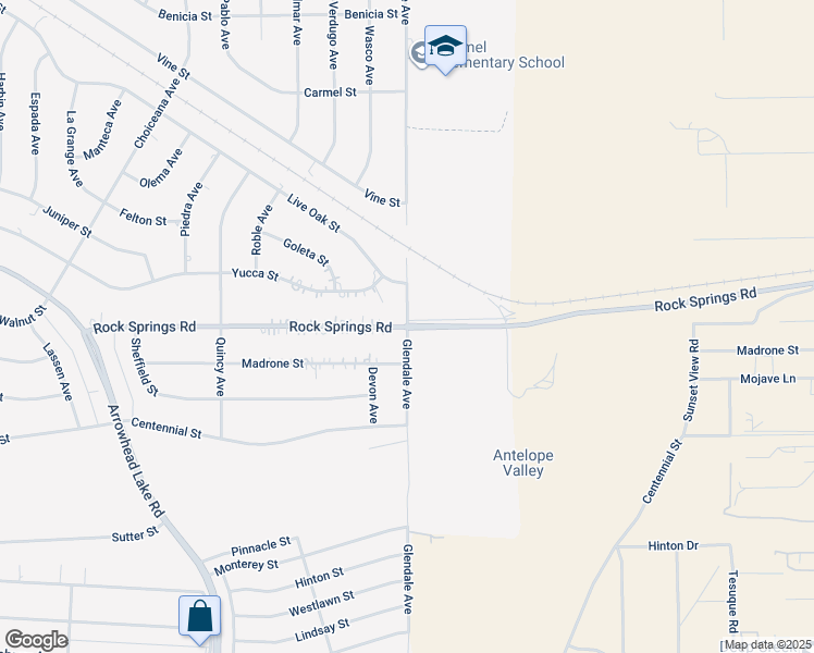map of restaurants, bars, coffee shops, grocery stores, and more near Glendale Avenue in Hesperia