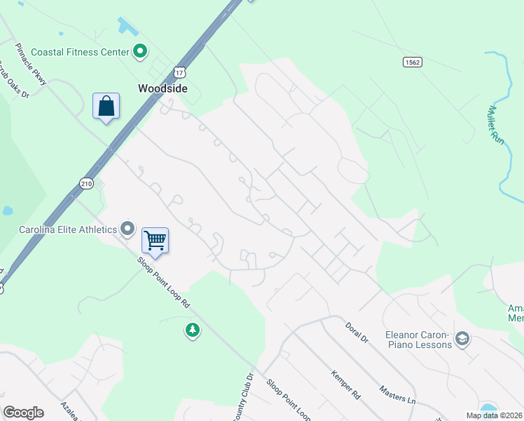 map of restaurants, bars, coffee shops, grocery stores, and more near 808 Topsail Greens Drive in Hampstead