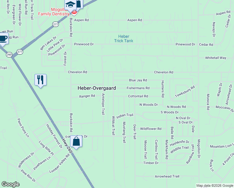 map of restaurants, bars, coffee shops, grocery stores, and more near 2108 Cottontail Road in Heber-Overgaard
