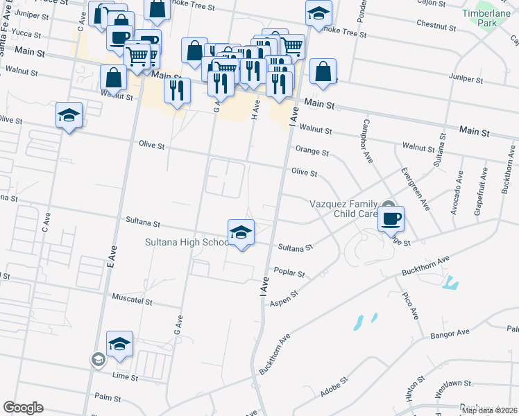 map of restaurants, bars, coffee shops, grocery stores, and more near 8914 I Avenue in Hesperia