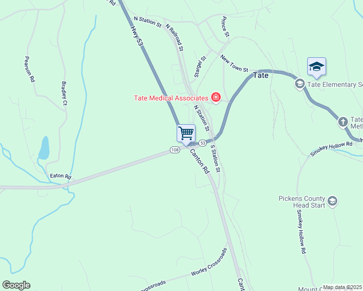 map of restaurants, bars, coffee shops, grocery stores, and more near Waleska Highway in Jasper