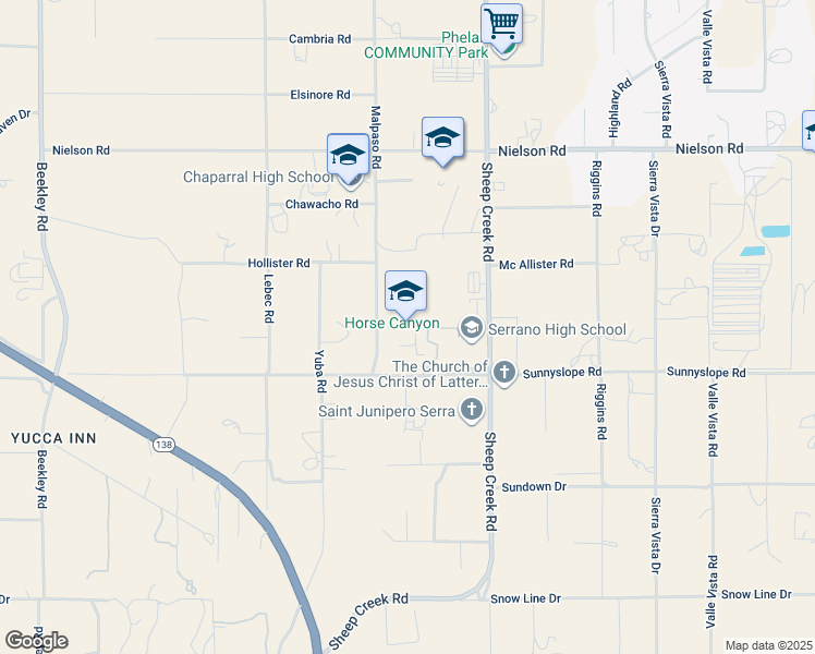 map of restaurants, bars, coffee shops, grocery stores, and more near 9292 Sheep Creek Road in Phelan