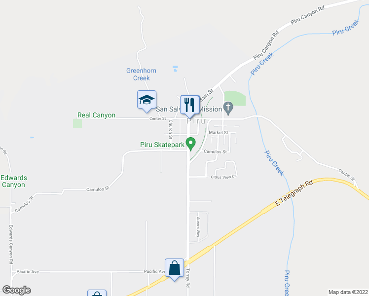 map of restaurants, bars, coffee shops, grocery stores, and more near 511 North Main Street in Piru