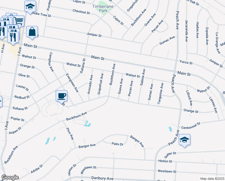 map of restaurants, bars, coffee shops, grocery stores, and more near 8925 Buckthorn Avenue in Hesperia