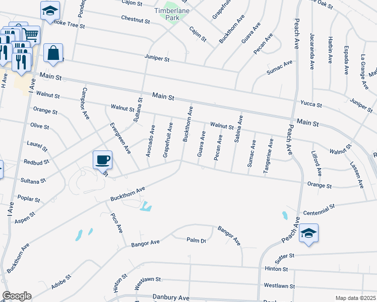 map of restaurants, bars, coffee shops, grocery stores, and more near 8925 Buckthorn Avenue in Hesperia