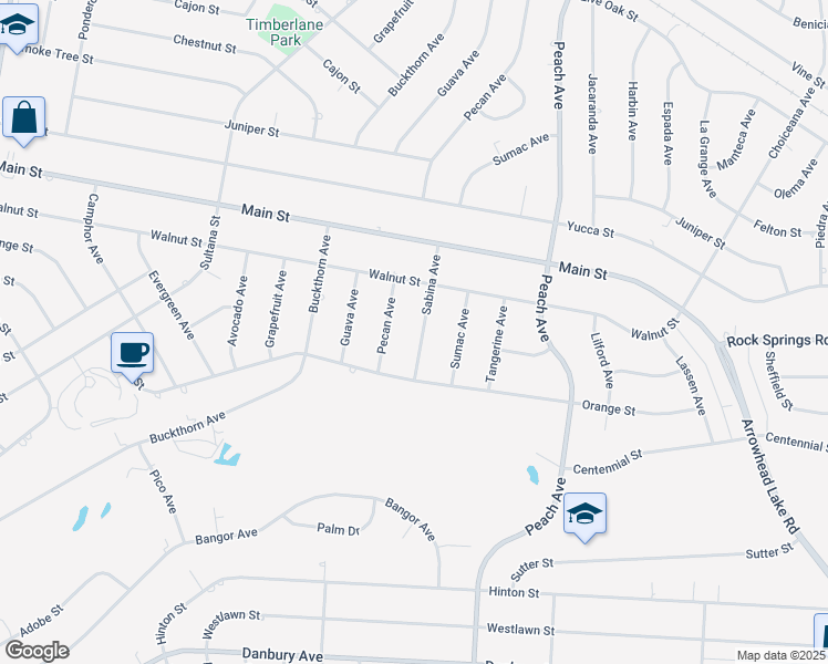 map of restaurants, bars, coffee shops, grocery stores, and more near 8920 Sabina Avenue in Hesperia